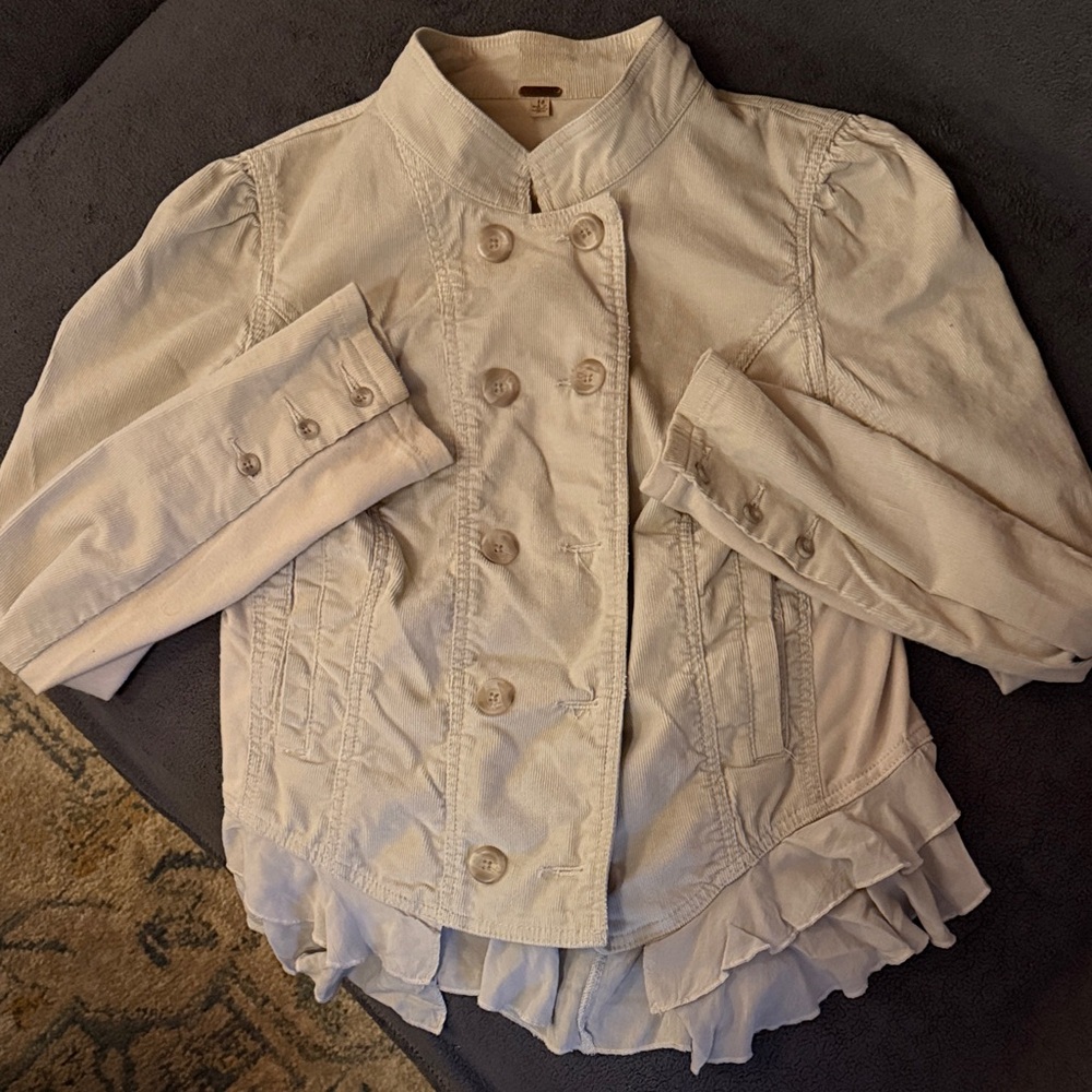 Free People Light Grey Double-Breasted Corduroy Jacket